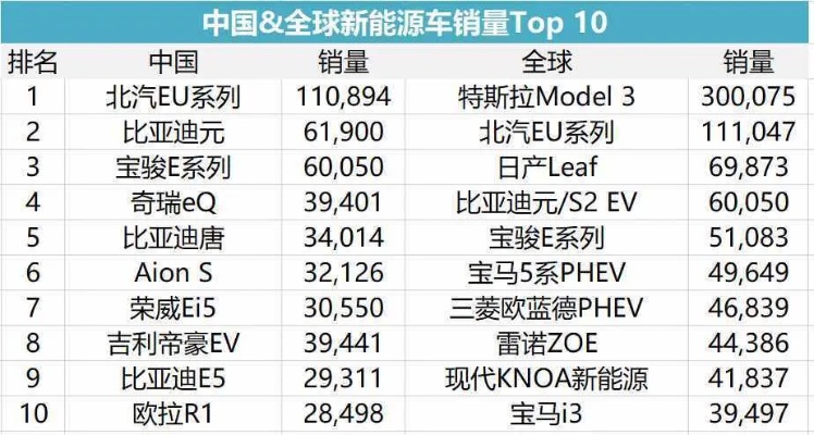 2019新能源汽车品牌排行 新能源汽车排行2021