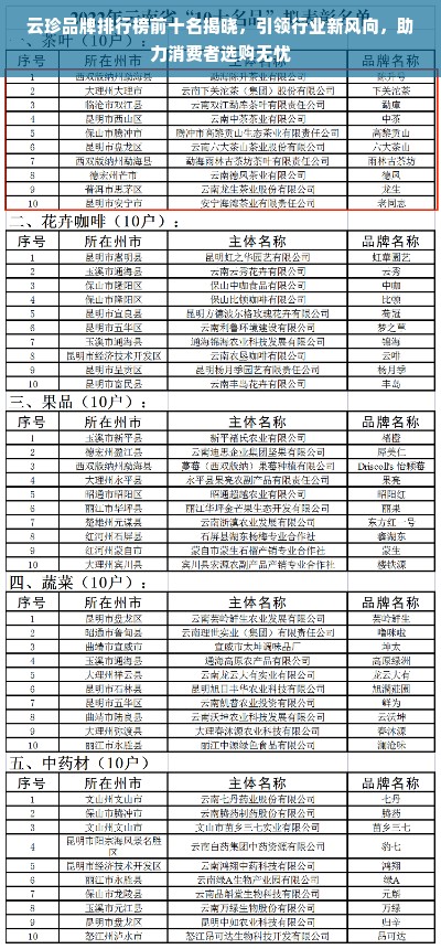 云珍品牌排行榜前十名揭晓，引领行业新风向，助力消费者选购无忧