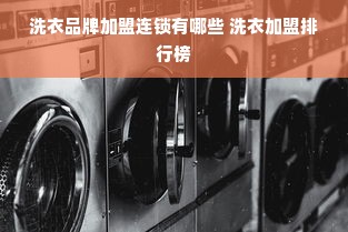 洗衣品牌加盟连锁有哪些 洗衣加盟排行榜