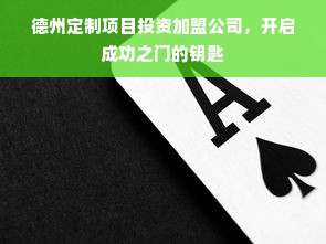 德州定制项目投资加盟公司，开启成功之门的钥匙