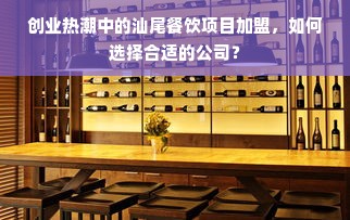 创业热潮中的汕尾餐饮项目加盟，如何选择合适的公司？