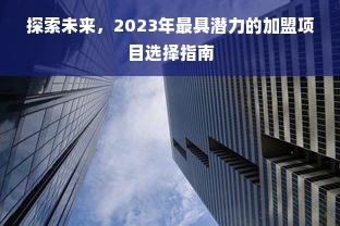 探索未来，2023年最具潜力的加盟项目选择指南