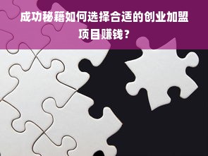 成功秘籍如何选择合适的创业加盟项目赚钱？