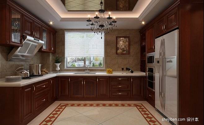 厨房橱柜效果图美式 深色美式厨房橱柜的效果图