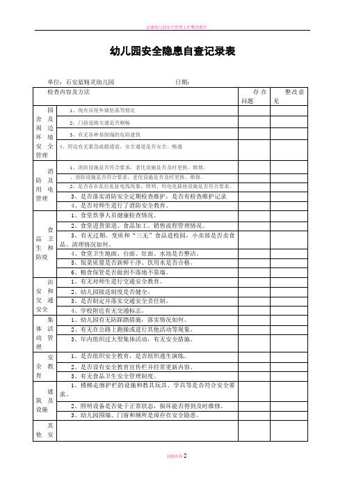 幼儿园安全自查 幼儿园安全自查表填写内容