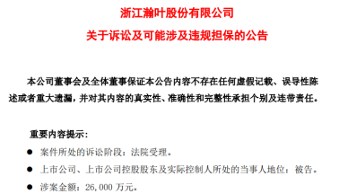 瀚叶股份涉嫌违规担保及资金占用，投资者已向法院提交诉讼材料